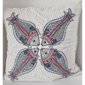 RARE VTG Pottery Barn 24" Embroidered Kissing Fish Pillow Cover W/Down Insert‎